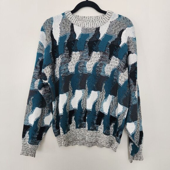 Vintage 90s Protege Collection Mens XL 3D Knit Coogi Style Pullover Sweater Teal - Picture 1 of 6
